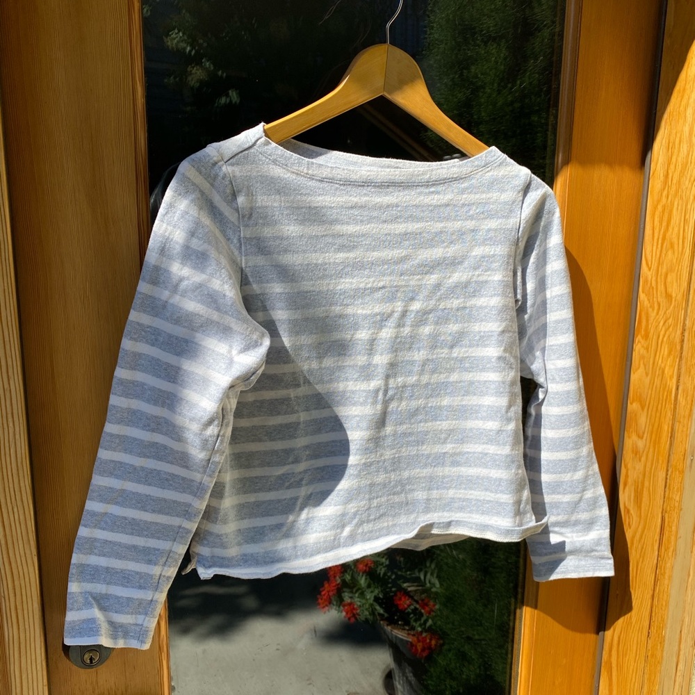 White & Gray Striped Crop Top Shirt - Uniqlo